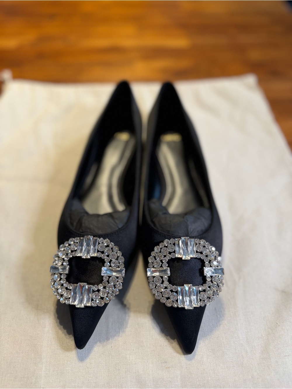 BRAND NEW Mango Black Pointed Crystal-Embellished Flats **NEVER WORN**